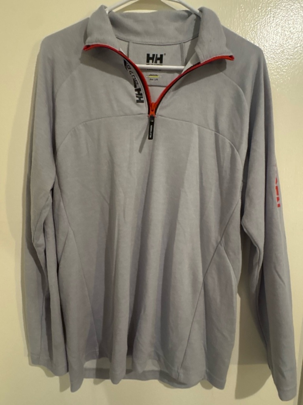 Helly Hansen Light Gray Half‑Zip Performance Fleece with Red Trim